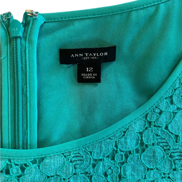 Ann Taylor Shirt Womens 12 Green Lace Blouse Turquoise Floral Peplum Cap Sleeve. - Picture 7 of 15